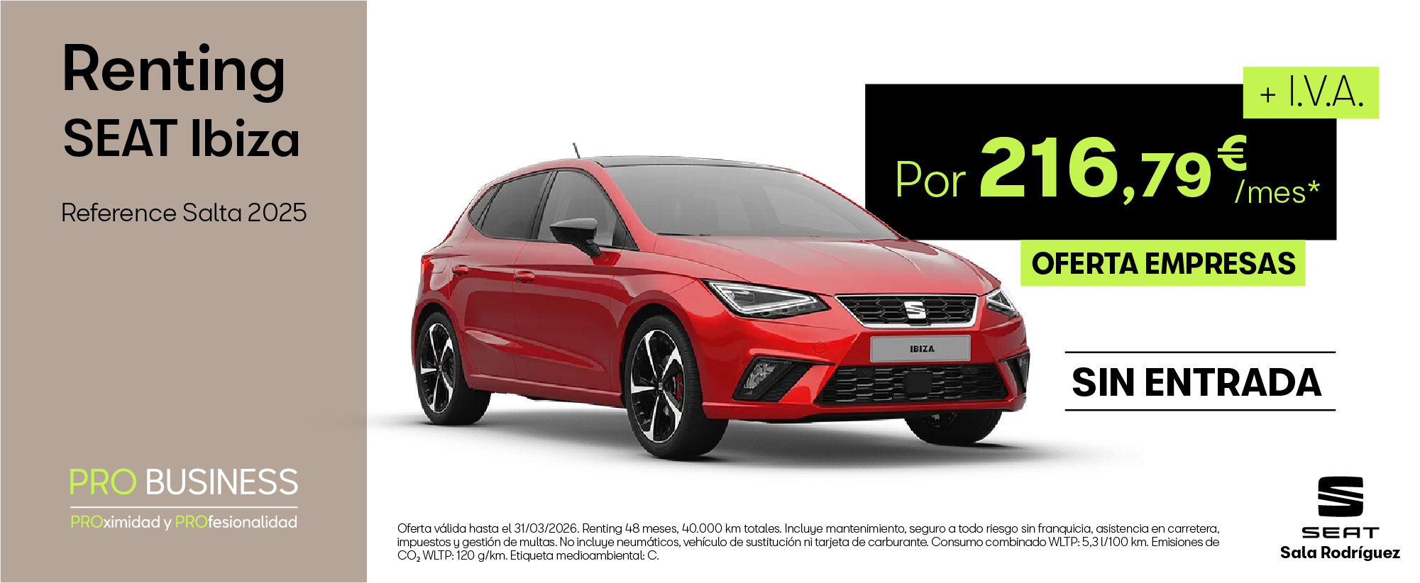Renting SEAT Ibiza Salta por 216,79€/mes*